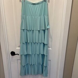 Elegant Soft Aqua Tiered Maxi Skirt, Size Medium